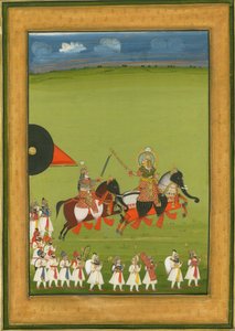 Radża i syn na koniach w przebraniu słonia i towarzysze, 1810