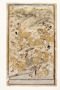 Bitwa stoczona przez Europejczyków, ok. 1700 (nieprzezroczysta toaleta i złoto na papierze) autorstwa Indian School