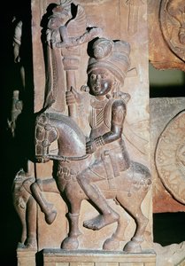 Jeździec, detal z bramy stupy buddyjskiej, z Bharhut, Madhya Pradesh, późny okres mauriański, dynastia Sunga (180-72 pne)