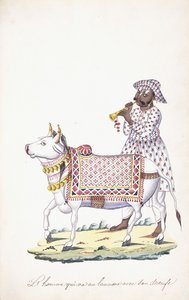 Człowiek ze swoim wołem, ok. 1930 r. 1825 (ołówek, długopis, czarny tusz, w/c, na papierze Whatman) autorstwa Indian School