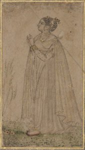 Księżniczka wielbi słońce, ok. 1600 (nieprzezroczysta toaleta i złoto na papierze) autorstwa Indian School