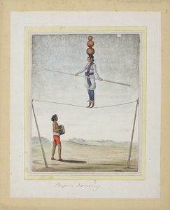 Akrobata na linie, poniżej perkusista, ok.1820 (nieprzezroczyste wc na papierze) autorstwa Indian School