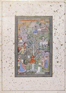 Alexander przesłuchuje filozofa, lekarza i kielich, ok. 1610 (nieprzezroczysta toaleta i złoto na papierze) autorstwa Indian School
