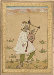 Afrykański lirnik, ok. 1640-1660 (tusz, nieprzezroczysta akwarela i złoto na papierze) autorstwa Indian School