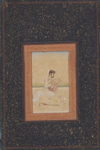 Behzad malarz w okularach (atrament, kolor i złoto na papierze) autorstwa Indian School