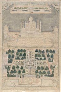 Widok z lotu ptaka na Tadż Mahal w Agrze, 1790-1810 autorstwa Indian School