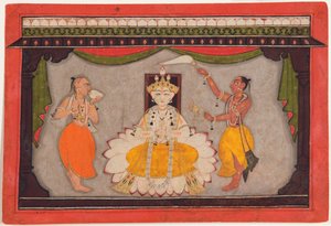 Awatar Buddy Wisznu, ok. 1700 (nieprzezroczysta toaleta, pancerze ze złota i żuka na papierze) autorstwa Indian School
