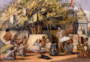 Byragis, hinduscy żebracy religijni przygotowujący się do festiwalu, Beach Candy, Bombay autorstwa Indian School