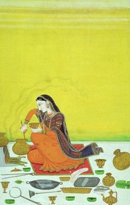 CBL In 11B.30 Pani przygotowuje posiłek, miniatura z serii Bhagavata Purana, Kangra, ok. 1810 autorstwa Indian School
