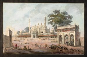 Chandni Chowk i meczet Munny Begum, Murshidabad, ok. 1795 (akwarela na papierze) autorstwa Indian School