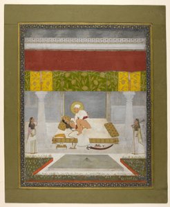 Chitarman II (Kalyan Das), Muhammad Shah Making Love, ok. 1735 (gwasz na papierze) autorstwa Indian School