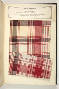 Bawełniana chusta na głowę i ramiona z Ventapollum w Madrasie, z „The Collection of the Textile Manufacturers of India”, Johna Forbesa Watsona, opublikowana w 1866 (media mieszane) autorstwa Indian School