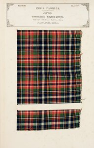 Próbka bawełnianej kraty z Mylapore w Madrasie, z The Collection of the Textile Manufacturers of India, autorstwa Johna Forbesa Watsona, opublikowana w 1866 r. autorstwa Indian School