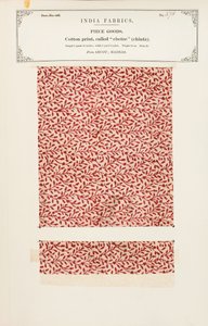 Próbka bawełny z nadrukiem chetee (perkal) z Arcot w Madrasie, z The Collection of the Textile Manufacturers of India, autorstwa Johna Forbesa Watsona, opublikowanej w 1866 r. autorstwa Indian School