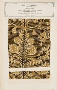 Próbka bawełny z nadrukiem chetee (perkal) z Arcot w Madrasie, z The Collection of the Textile Manufacturers of India, autorstwa Johna Forbesa Watsona, opublikowana w 1866 r. autorstwa Indian School