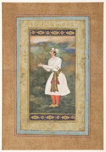 Courtier Standing in a Attitude of Great Respect, c.1575 (nieprzezroczysta toaleta i złoto na papierze) autorstwa Indian School