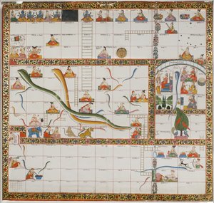 Projekt gry "Węże i drabiny", 1800 (gwasz na papierze, oprawiony w płótno) autorstwa Indian School