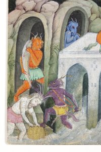 Fragment obrazu Demony w dzikim krajobrazie, ok. 1600 (nieprzezroczysta toaleta i złoto na papierze) autorstwa Indian School