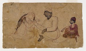 Rysunek trzech siedzących postaci, ok. 1750 (tusz i kolor na papierze) autorstwa Indian School