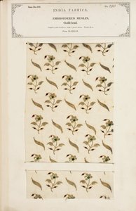 Próbka haftowanego muślinu z Madrasu, z The Collection of the Textile Manufacturers of India, autorstwa Johna Forbesa Watsona, opublikowana w 1866 r. autorstwa Indian School