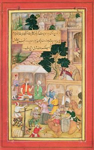 Cesarz Babur (r.1526-30) w rozmowie ze starcem, XV-XVII w. autorstwa Indian School