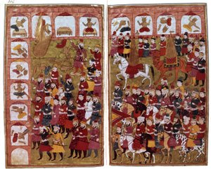 Wejście proroka Mahometa do Kaaby w Mekce w 630, ilustracja z „Hamla-i-Haydari”, autorstwa Mirza Muhammada Rafi” Bazila, 1808 autorstwa Indian School