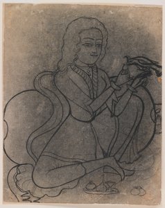 Europejka karmiąca papugę, ok. 1780 (atrament na papierze, rzucony do transferu) autorstwa Indian School