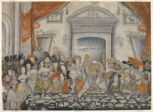 Ghazi-al-din Haidar (Nawab, a po 1819 r. król Oudh 1814-27) przyjmujący Lorda i Lady Moira na bankiecie w swoim pałacu, ok. 1820-22 r. (rękopis) autorstwa Indian School