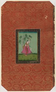 Dziewczyna z jeleniem, 1875-1900 (nieprzezroczyste wc i złoto na papierze) autorstwa Indian School