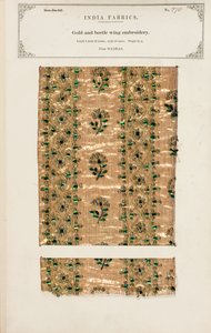 Próbka haftu złotego i skrzydła chrząszcza z Madrasu, z „The Collection of the Textile Manufacturers of India”, Johna Forbesa Watsona, opublikowana w 1866 r. (media mieszane) autorstwa Indian School