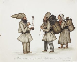 Hill Men and Woman (Guddies) Mieszkańcy Kangra Hills Hindusi, ok. 1840 r. (nieprzezroczysta toaleta na papierze) autorstwa Indian School