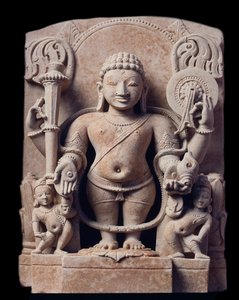 Hinduizm: „”reprezentacja Wisznu”” (Wisznu) – Rzeźba z gresu (rzeźba z piaskowca), Szkoła Mathura, Imperium Kouchan autorstwa Indian School