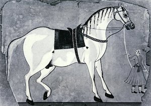 Koń i pan młody stajni cesarskiej, c.1660 (lito) autorstwa Indian School