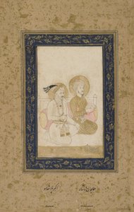 Humayun i Akbar, oddzielne folio albumu, ok. 1900 autorstwa Indian School