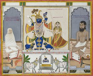 Ilustracja do rękopisu o kulcie Srinathji, Radżastan, początek XIX wieku autorstwa Indian School