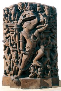 Sztuka indyjska: hinduski boski Wisznu w postaci dzika. Z Khajuraho w Indiach. Okres Chandeli autorstwa Indian School