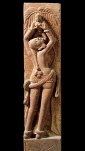 Sztuka indyjska: płaskorzeźbione pończochy przedstawiające matkę i jej dziecko. Okres Kouchane (Kouchan lub Kushan) I wiek - New Delhi, muzeum narodowe autorstwa Indian School