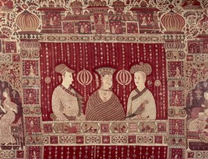 Hinduska z europejskimi kupcami, region Madras, Ahmedabad (bawełna malowana) autorstwa Indian School