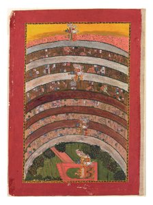 Podróż przez nieznane ziemie, z Podróży Kryszny w jego rydwanie, ok. 1750 (nieprzezroczysta toaleta, złoto i srebro na papierze) autorstwa Indian School