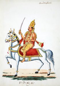 Lord Kalki na koniu Devadatta z mieczem w ręku (wc na papierze) autorstwa Indian School