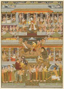 Kochankowie i ukochani: Złożenie scen z literatury perskiej, urdu i sanskryckiej, c. 1735 (nieprzezroczysta akwarela ze złotem na papierze) autorstwa Indian School