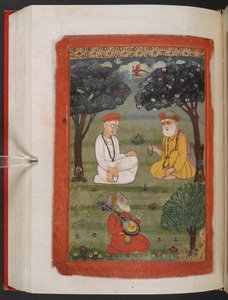 MS Panj B 40, f.131v, spotkanie Bhagat Kabir ji i Guru Nanak Dev ji, ilustracja z „Biografii Guru Nanaka” autorstwa Indian School