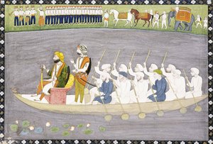 Maharaja Gulab Singh nad jeziorem Wular w Kaszmirze, ok. 1840 autorstwa Indian School