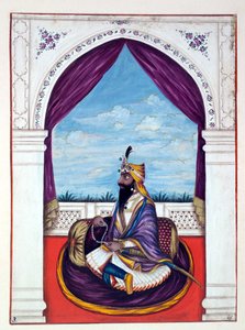 Maharaja Kharak Singh, z Królestwo Pendżabu, jego władcy i wodzowie, tom I, tom 27 studiów akwarelowych autorstwa niezidentyfikowanego indyjskiego artysty, ok. 1840 (wc) autorstwa Indian School