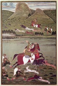Maharana Jawan Singh (Reg.1828-38) z Mewer Hunting Wild Bore, Udaipur autorstwa Indian School