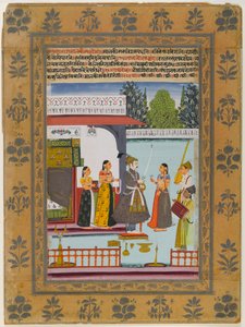 Malkosa Raga, strona z rozproszonej serii Ragamala, ok. 1700-10 (wc, złoto i srebro na papierze) autorstwa Indian School