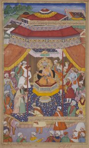 Mangu Khan osądza buntowników, 1595 (nieprzezroczysta toaleta i złoto na papierze) autorstwa Indian School