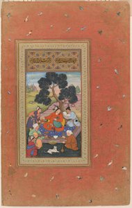 Mongolski wódz i jego towarzysze, folio z albumu Gulshan (Album Ogrodu Różanego), ok. 1600 (nieprzezroczysta akwarela, tusz i złoto na papierze) autorstwa Indian School