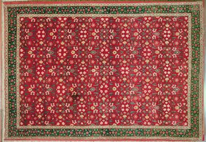 Dywan Mughal w kwiaty i kraty, północnoindyjski (wełna pashmina) autorstwa Indian School