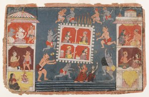 Strona z rozproszonej serii Bhagavata Purana, ok. 1610-1650 (nieprzezroczysta toaleta na papierze) autorstwa Indian School
